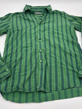 Fossil Green Vintage Fit Striped Soft Button Down Shirt Men’s Size Medium